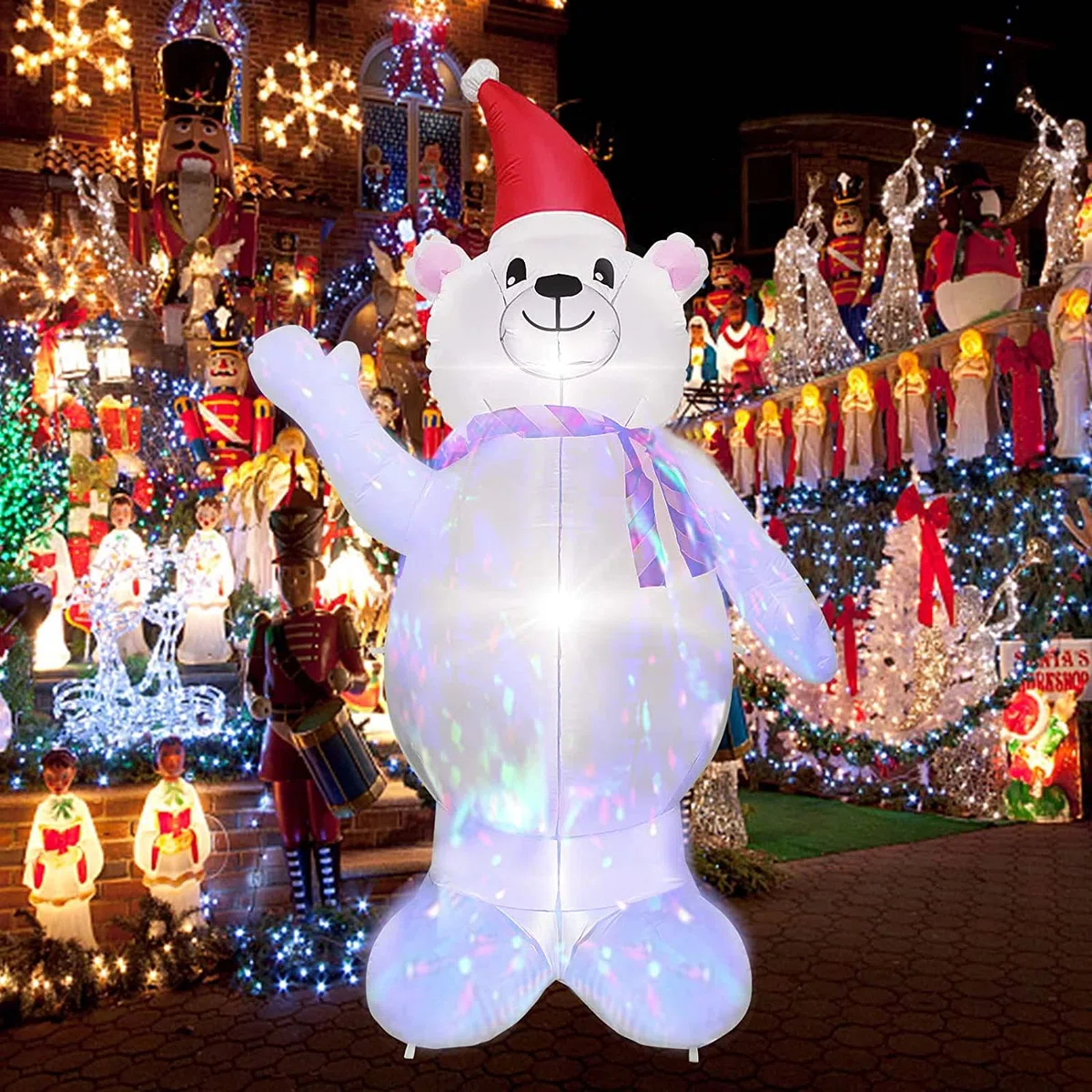 EBANKU 8 FT Orso Polare Gonfiabile di Natale, Decorazione Natalizia con Pupazzo di Neve Gonfiabile Incorporati Gonfiabili Decorazioni per Feste all'aperto per Interni ed Estern (8FT)