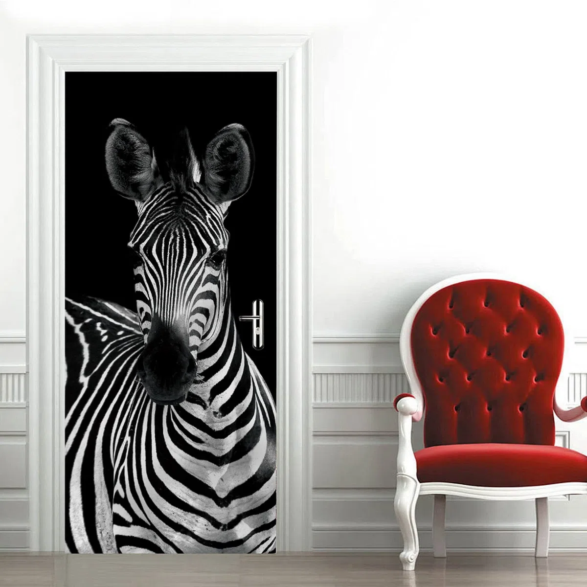 A.Monamour Adesivo Porta Autoadesiva Zebra in Bianco E Nero A Tema Animale Vinile PVC Adesivi per Porte Interne 3D Pellicola Adesiva Poster Sticker Murale Parete Carta da Parati