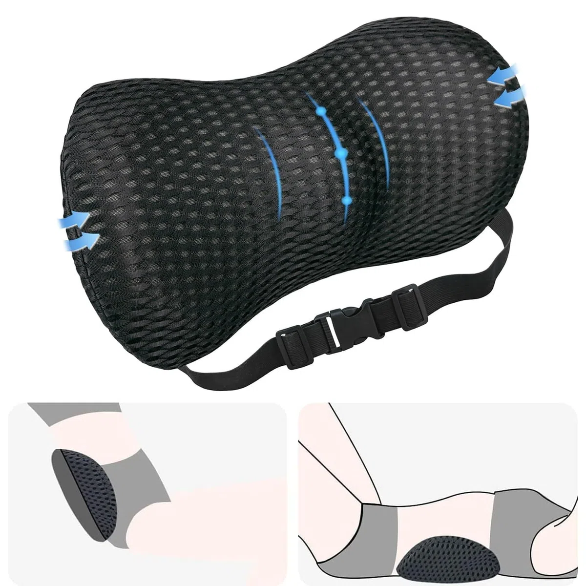 Cuscino Lombare Sedia Ufficio, Supporto Lombare per Auto Letto, Cuscino per Schiena Ergonomico In Memory Foam, Cinghia Regolabile per Divano, Rete Traspirante 4D, per Divano, Letto e Casa