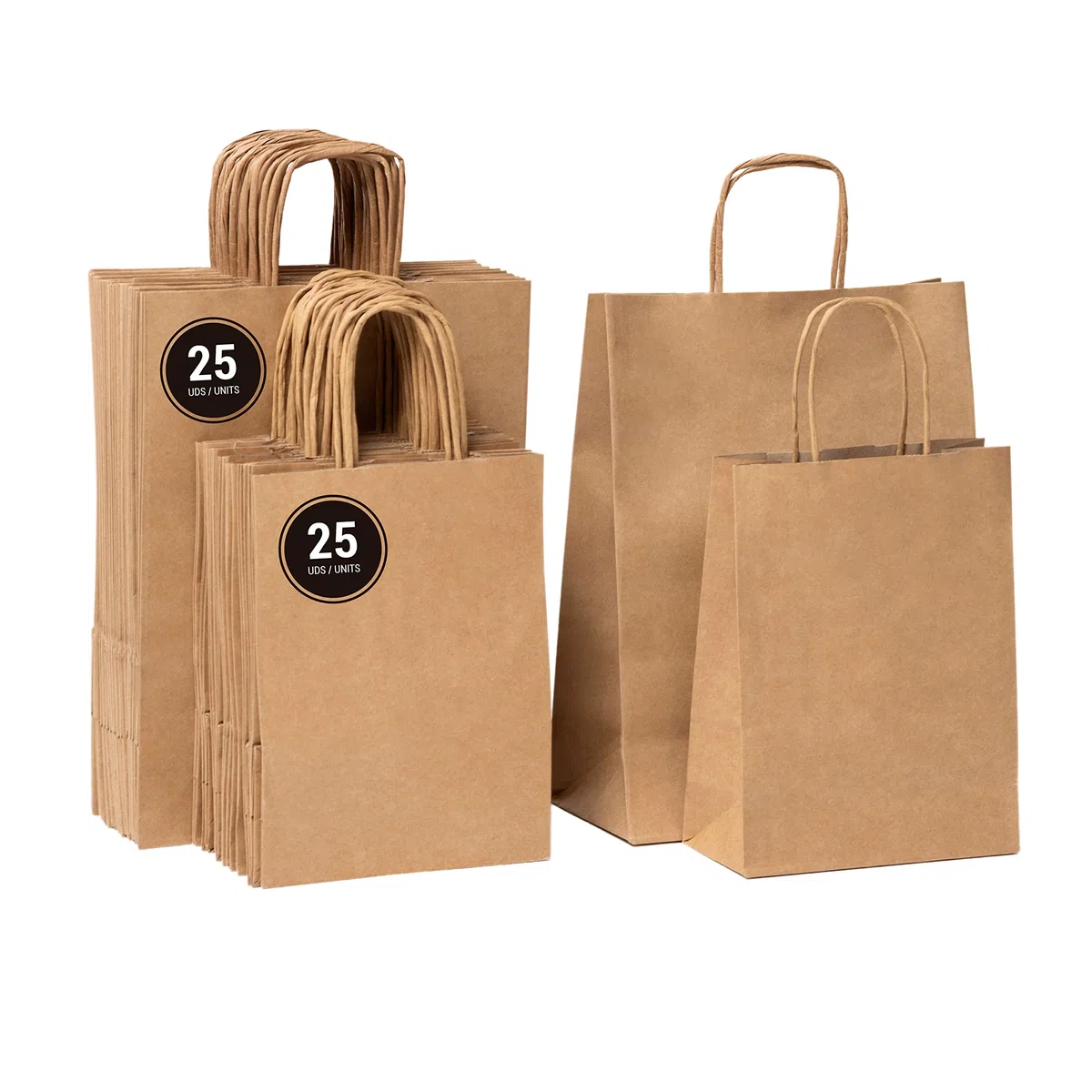 BOXPACKING | Sacchetti Carta con Manici | 50 Busta Regalo | 25 Buste Regalo Medie (32x24x11 cm) e 25 Sacchetti carta Piccoli (24x18x8 cm) | Shopping Bag | Borse Carta con Manico | Carta Kraft 115 g/m²
