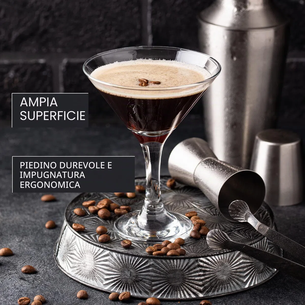 CRYSTALIA Set 4 Premium Bicchieri da Martini Cocktail 175 ml 100% SENZA PIOMBO. Set Coppa Vetro Martini Cocktail