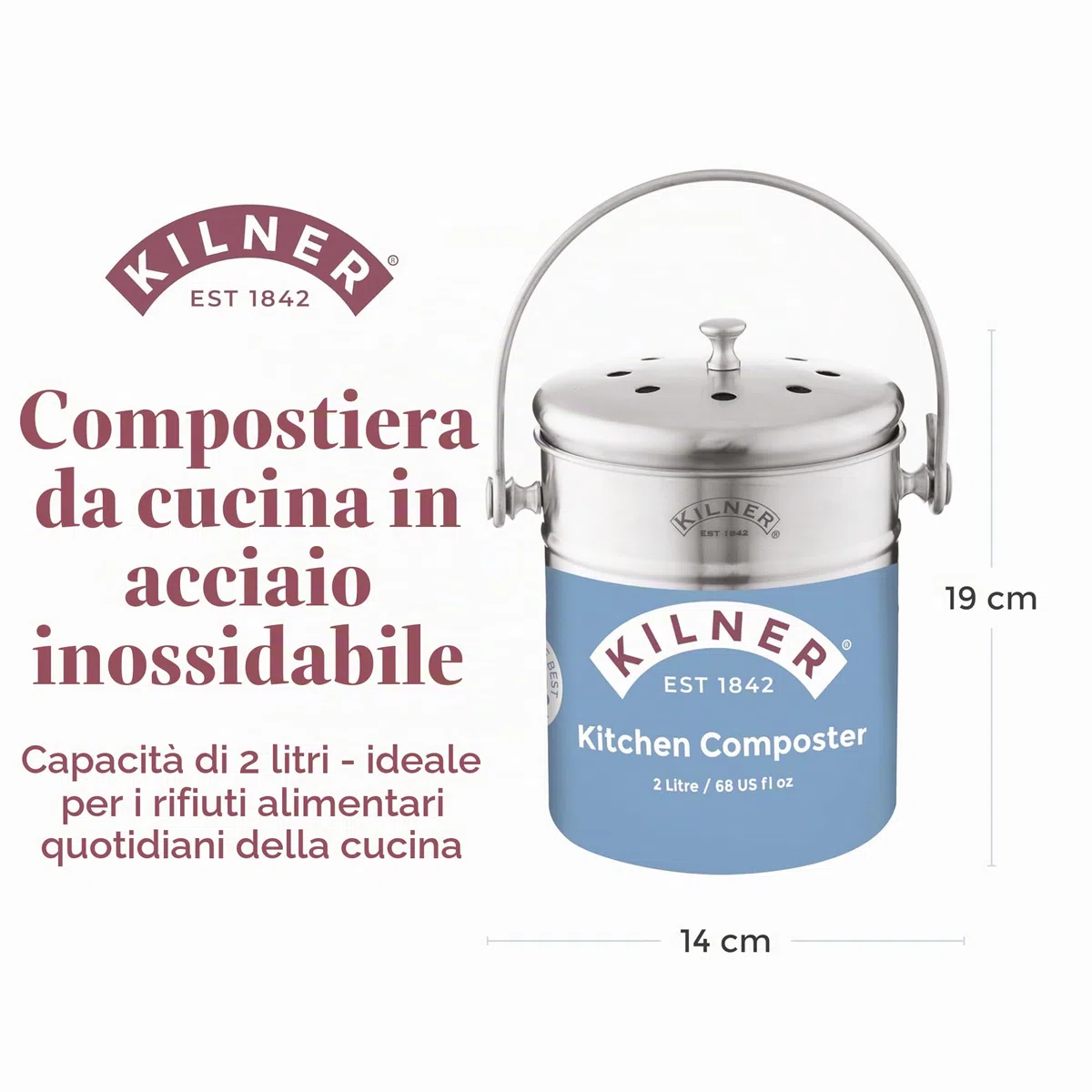 Kilner - Compostiera da Cucina, in Acciaio Inox, 2 l, Colore: Argento