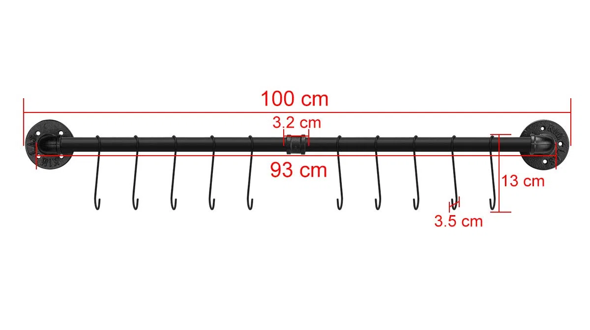 Toplife Porta Utensili da Cucina, Staffa di Montaggio a Parete 100cm e 16 Ganci Rimovibili, Nero