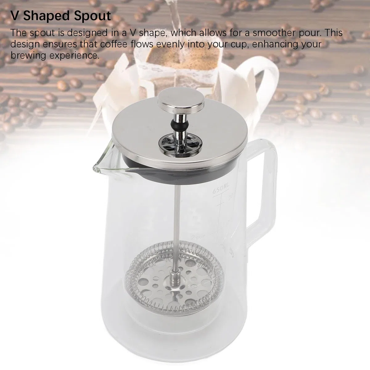 Fabater Caffettiera French Press a Doppia Parete in Vetro Borosilicato Ad Alta densità per Un'estrazione Ottimale, capacità 650 Ml, Adatta per Clubhouse
