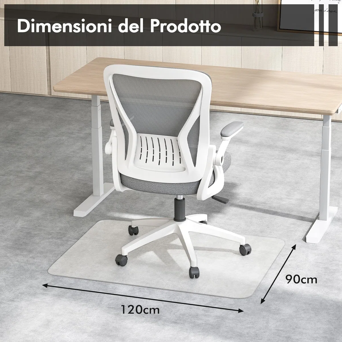COSTWAY Tappetino per Sedie da Ufficio per Pavimenti in Legno Massello, Tappetino Trasparente in PVC per Sedie con Rotelle, Tappeto Protettivo per Pavimenti (120 x 90 cm)