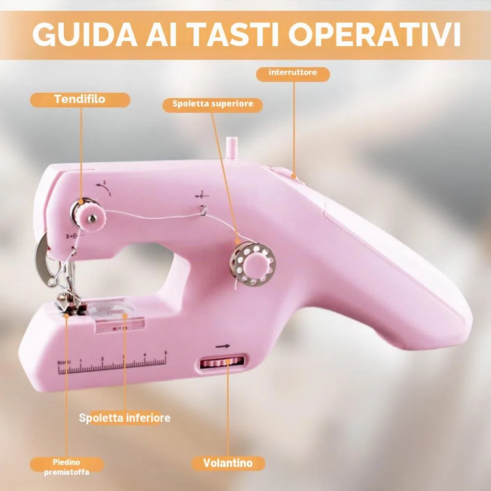 Mini macchina da cucire a mano, macchina elettrica portatile a doppio filo, macchina da cucire a mano con accessori per cucire, strumenti di cucito elettrici per principianti fai da te tende
