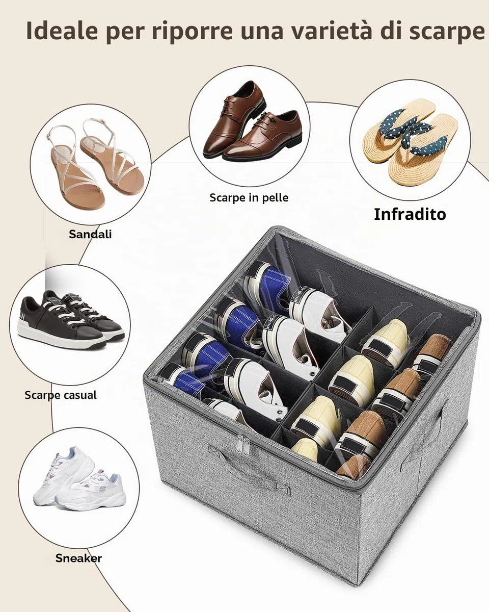 Azyvum Organizzatore per scarpe per armadio, adatto a 16 paia di scarpe, grande contenitore per scarpiere pieghevoli, supporto per pavimento, salvaspazio, maniglie rinforzate