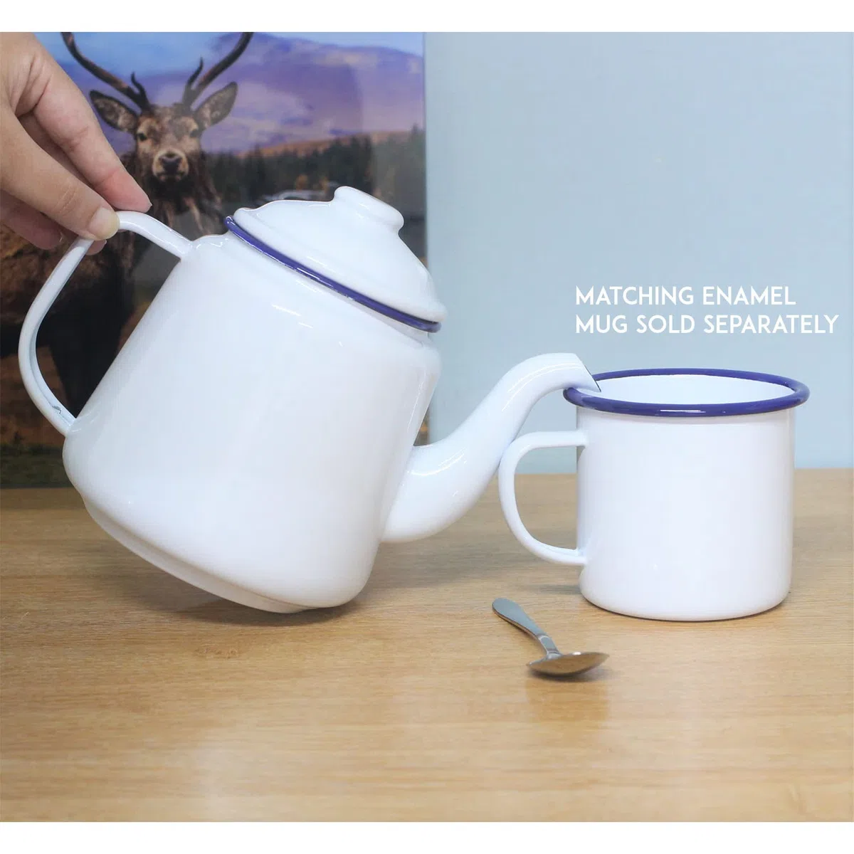 Teiera smaltata con manico e coperchio, 14 cm, 1,5 l, tradizionale teiera da caffè, brocca da campeggio, bianco (bianco)