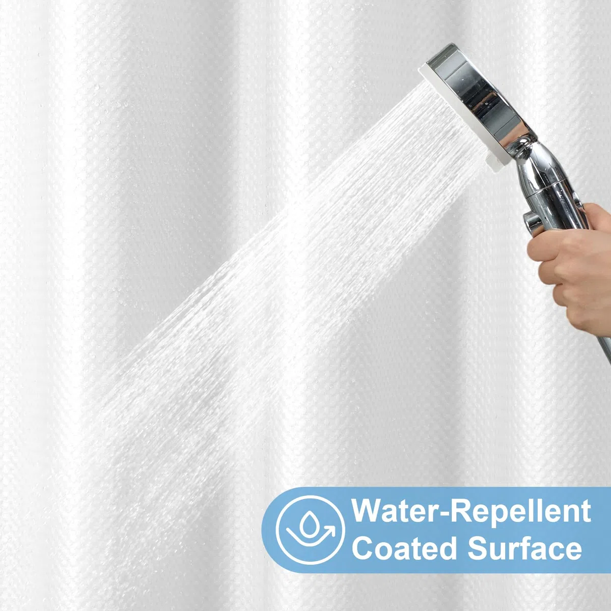 Tenda da doccia a nido d'ape, per bagno, include 12 ganci in acciaio inox, tessuto strutturato, stile alberghiero, impermeabile, lavabile in lavatrice, colore bianco, 183 x 183 cm