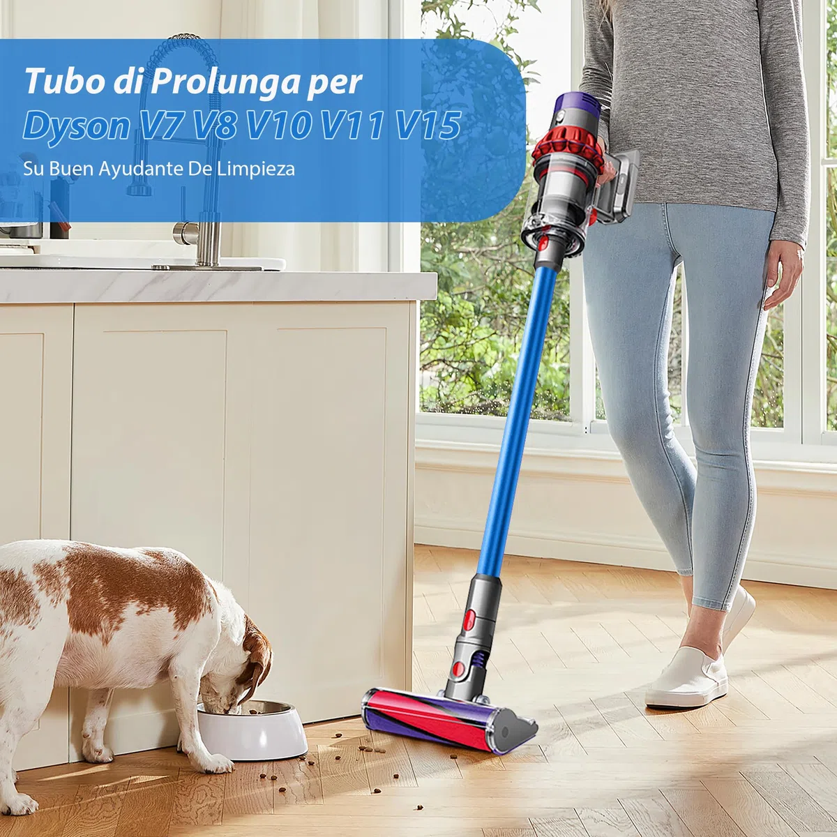 Tubo Telescopico Compatibile con Dyson V7 V8 V10 V11 V15, Tubo di Prolunga Rigido per Dyson V11, Tubo di Aspirazione con Attacco Rapido per Aspirapolvere Dyson con Due 2 in 1 Spazzole, Blu