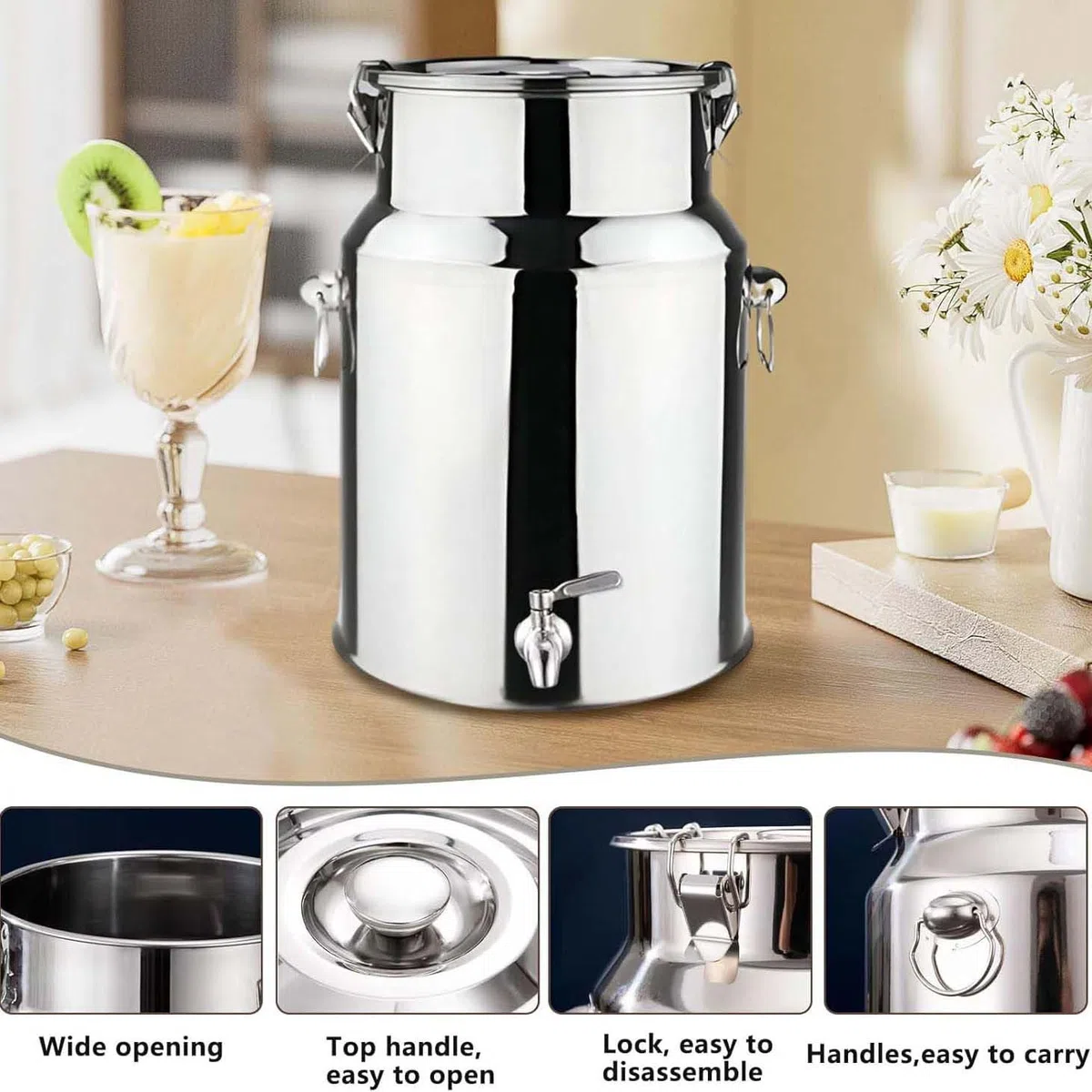 Tanica in Acciaio Inox per Olio 10 Litri con Rubinetto Contenitore in Acciaio per Olio di Oliva Contenitore per Latte in Acciaio Inox per Cucina E Uso Domestico(Capacity,9liter)