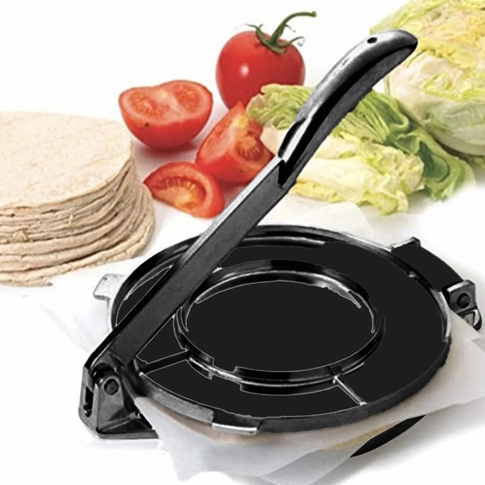 Tortilla Rotonda in Lega di Alluminio, Strumento di Pressa Manuale, Pressa da 16 Cm per la Pressa di Sitilla, per Farina Fatta in Casa, Tortillas, Making per Torte per Pizza (16