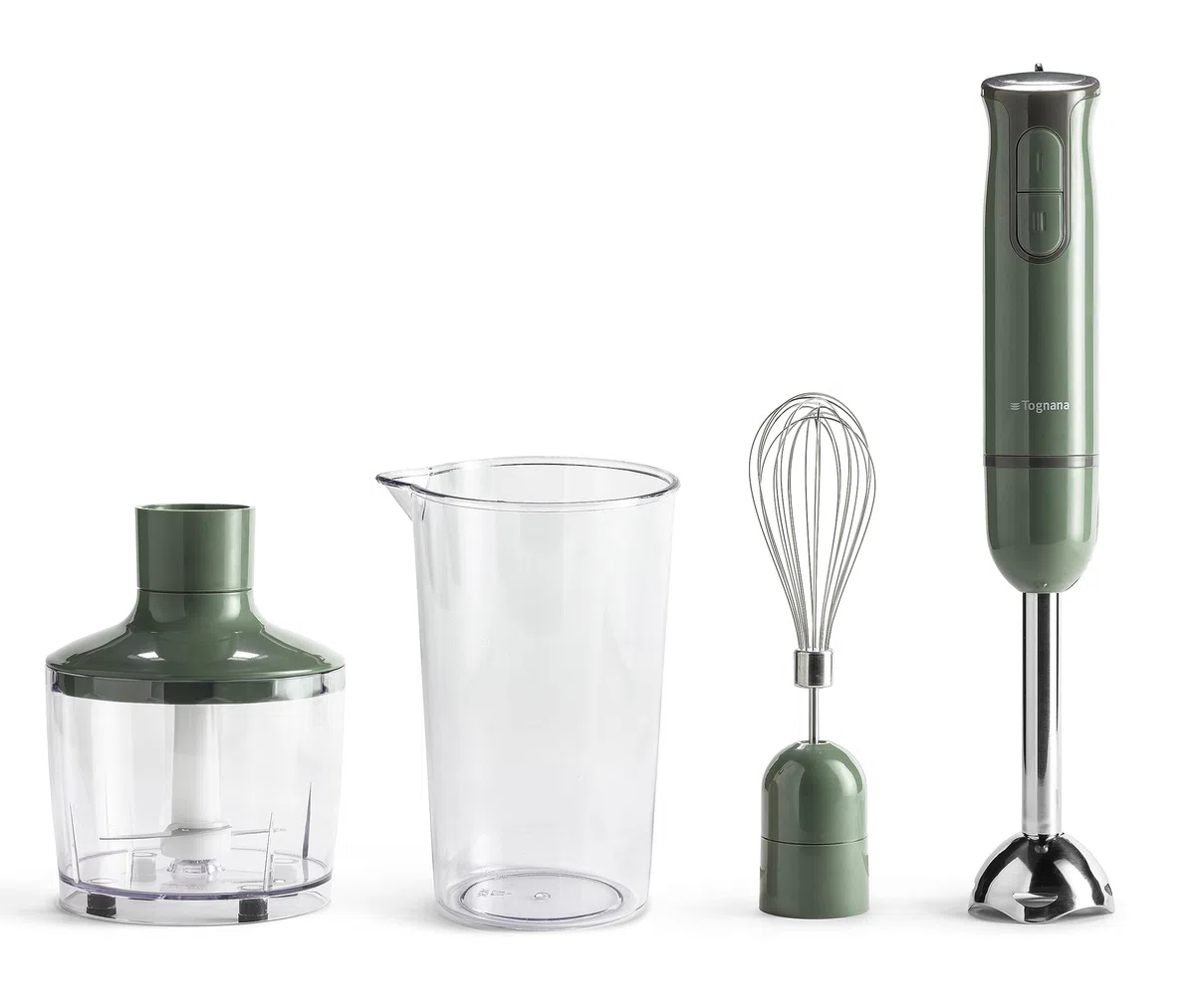 Tognana Iridea, frullatore a immersione con frusta sbattitore, bicchiere da 600 ml e tritatutto da 500 ml, verde salvia