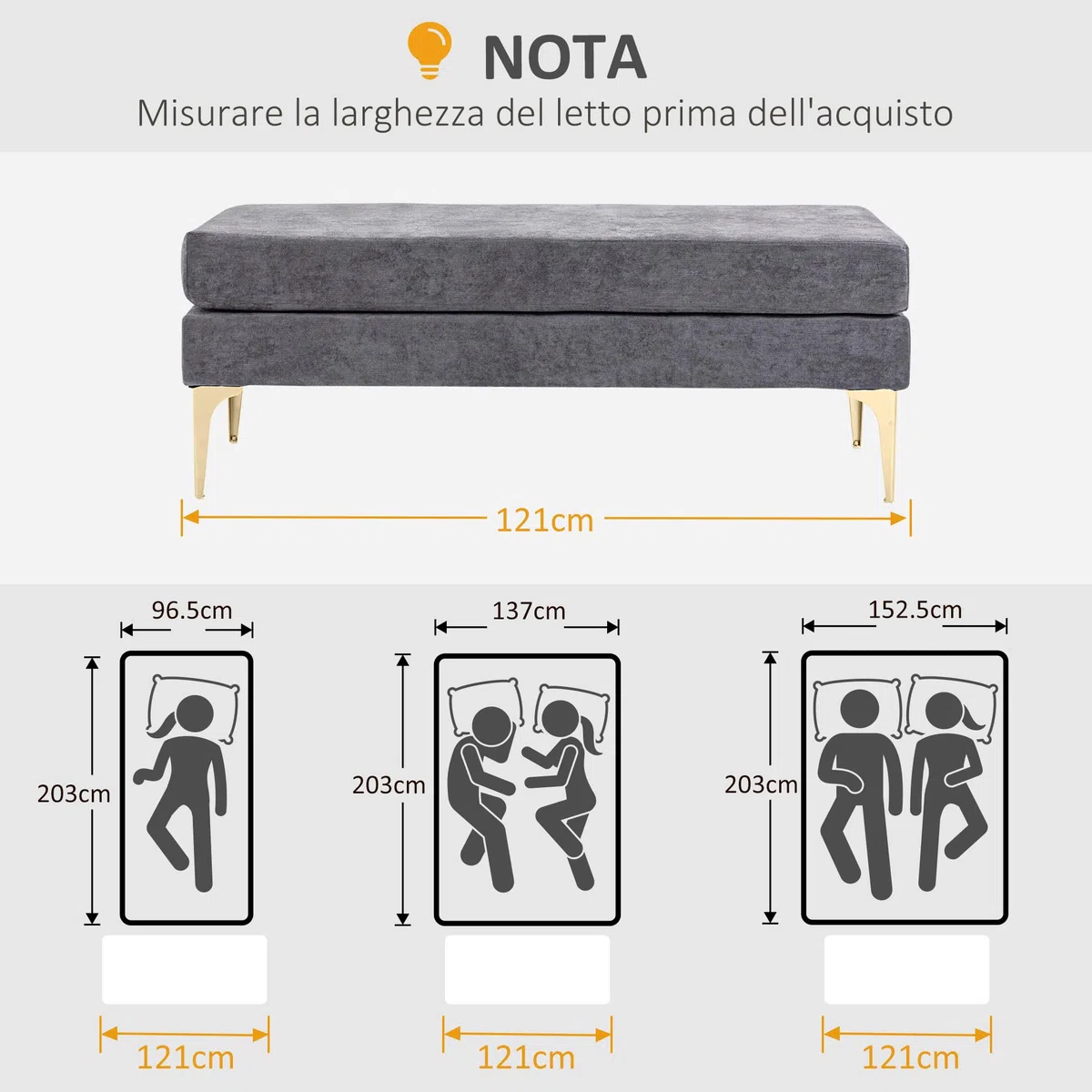 HOMCOM Panca Fondo Letto a 2 Strati, Panca Camera da Letto in Tessuto Effetto Velluto e Acciaio, 121x50.5x46.5 cm, Grigio Scuro e Oro
