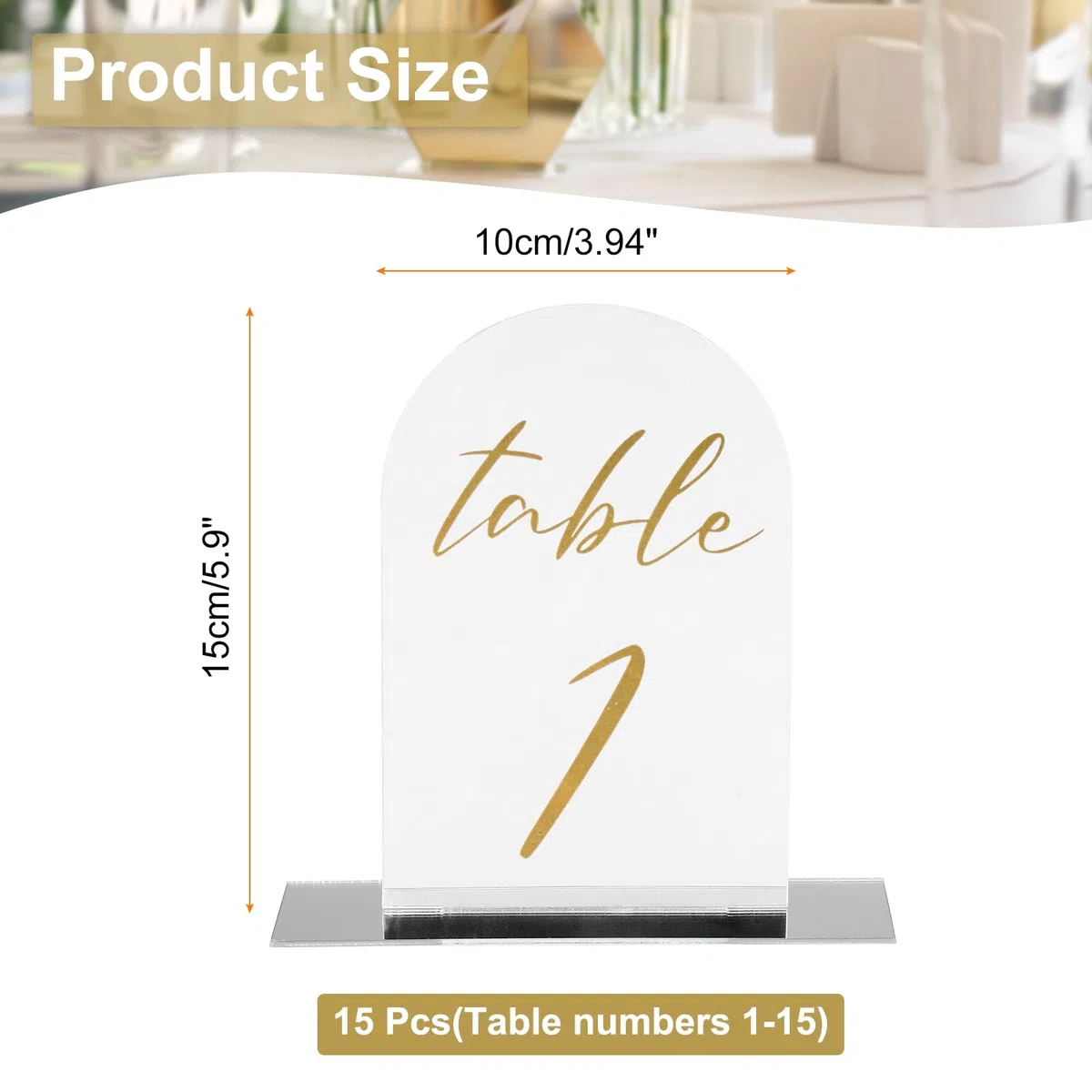 PATIKIL Numero Tavolo Matrimonio 1-15, Segnaletica in Acrilico 6"x4" con Supporto per Matrimoni Ricevimenti con Stand Feste Eventi Centrotavola, Sfondo a Specchio a Doppia Faccia Testo Oro