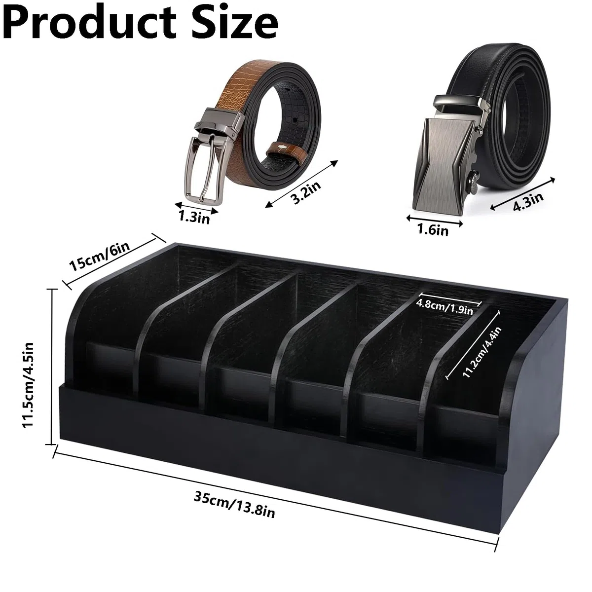 Organizer Cassetti per Cinture, 6 Scomparti Espositore per Cintura Portacinture-Porta Cintura in Bambù per Armadio e Cassetto, Organizer per Cinture da Uomo e da Donna