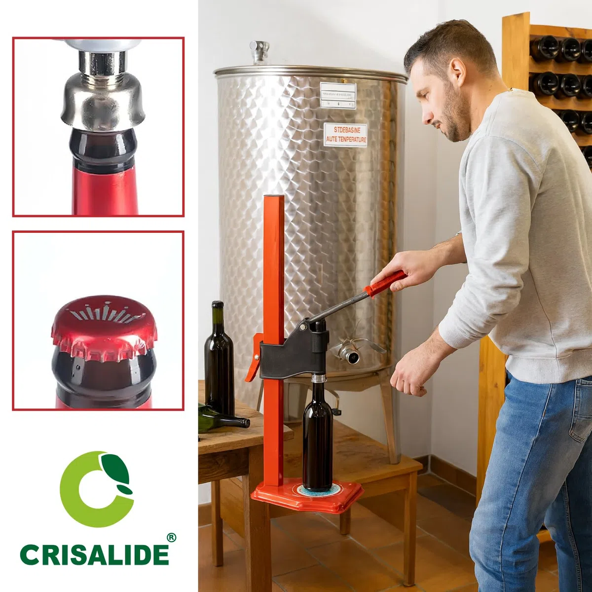 Crisalide® Tappatrice a Colonna a Leva – per Tappi a Corona Ø26 mm – Altezza Regolabile Manuale – Strumento per Imbottigliamento Birra, Vino e Bevande