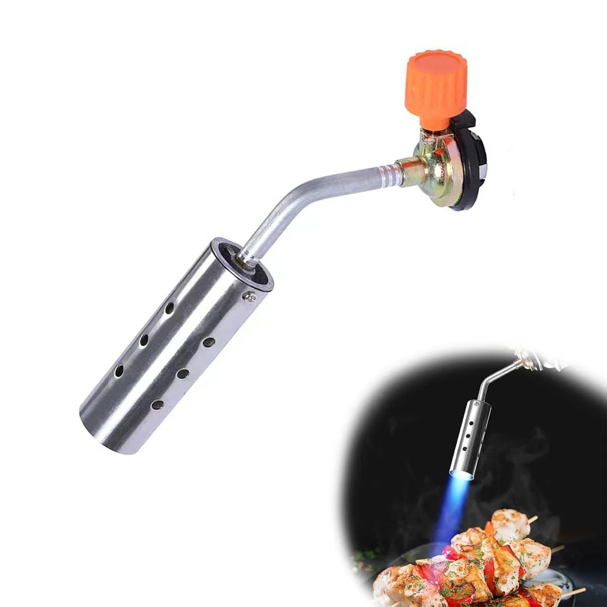 Bruciatore a Gas, Acciaio Inossidabile Bruciatore Erbacce, Bombola e Cannello Gas, Antivento, Utilizzabile Capovolto, Ideale per Diserbo, Barbecue Falò