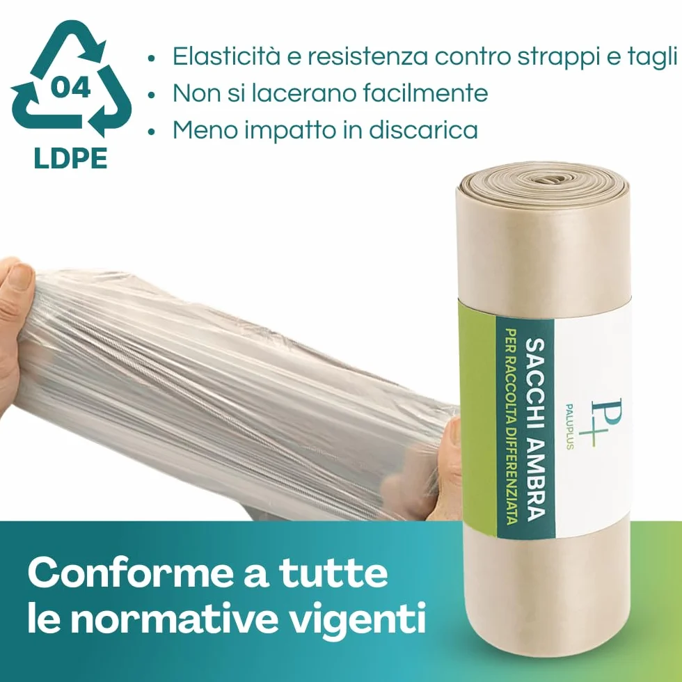 VIRSUS 80 Sacchi Trasparenti per Spazzatura Resistenti Ambra 90X120 Rotoli 120 Litri