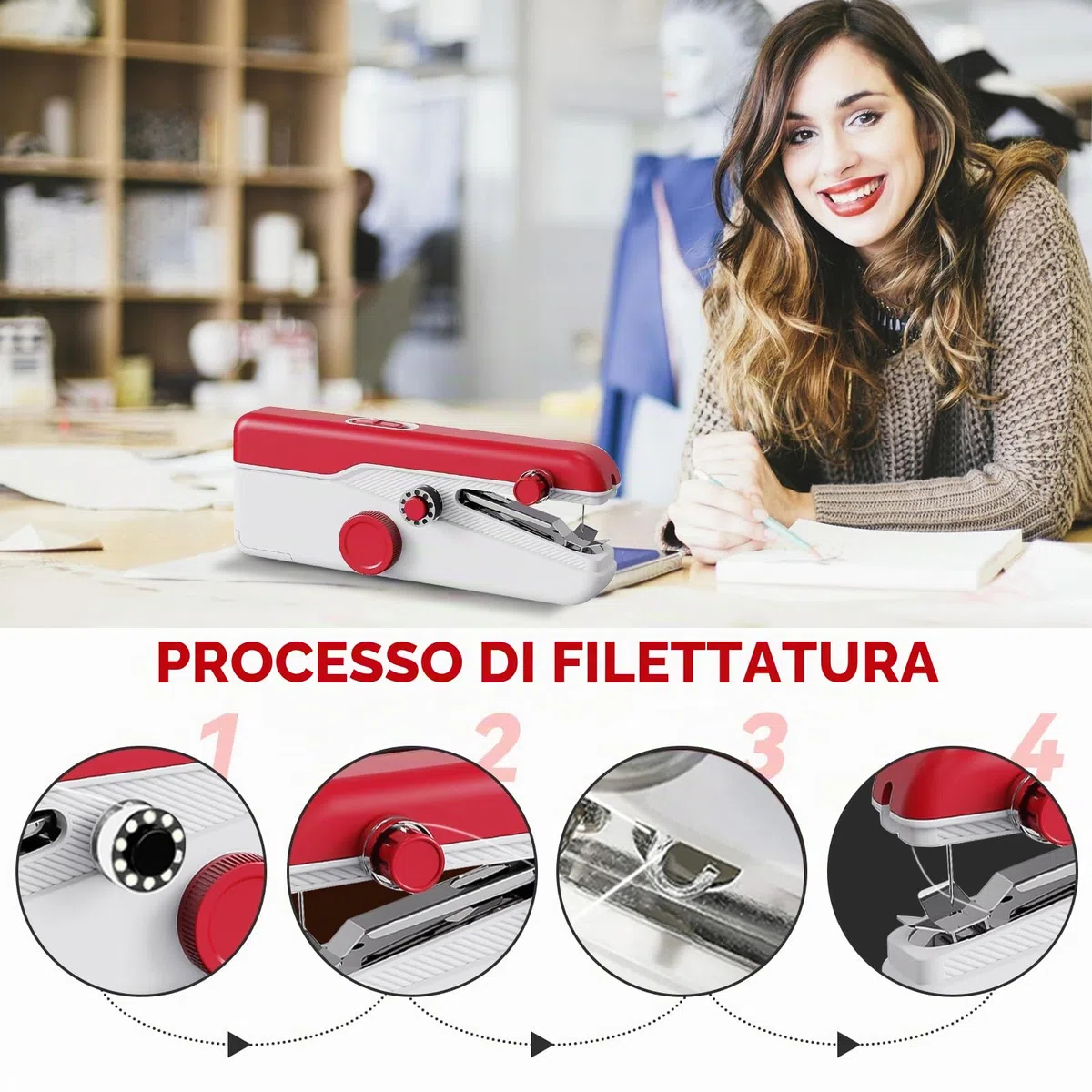 Macchina Da Cucire Portatile, 2 Velocità, Facile Da Usare, Cucitura Rapida, Compatta E Leggera, Mini Cucito Per Principianti Con Kit Di Cucito Per Abbigliamento, Tende, Fai Da Te (Rosso)