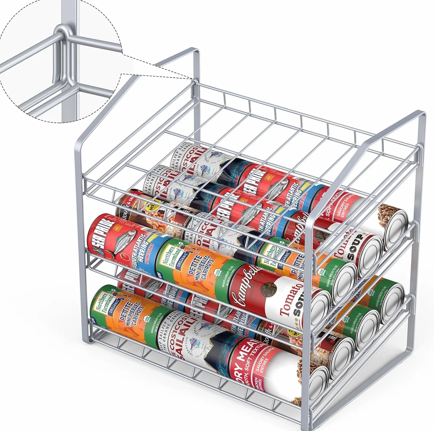 Porta-lattine a 3 livelli, organizer per dispensa, porta lattine per piano di lavoro, armadio, cucina, argenteo