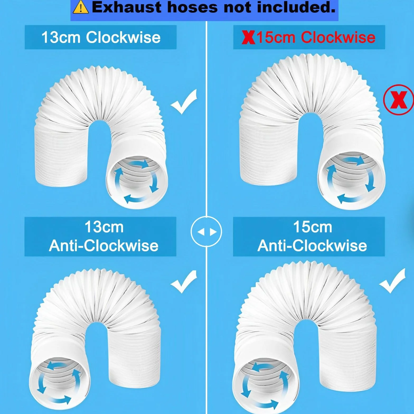 Kit di sfiato per finestre Air Condizionatore - per Tubo di Scarico 13 cm in Senso antiorario/in Senso orario e 15 cm in Senso antiorario, per Finestra da 43-140cm - Nessun tubo