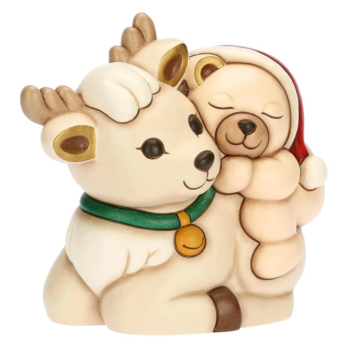 THUN, Teddy a Cavallo della Renna Robin in Ceramica Decorata a Mano, Versione Media, Addobbo Natalizio, Idea Regalo, 17.3x10.8x16.9 cm