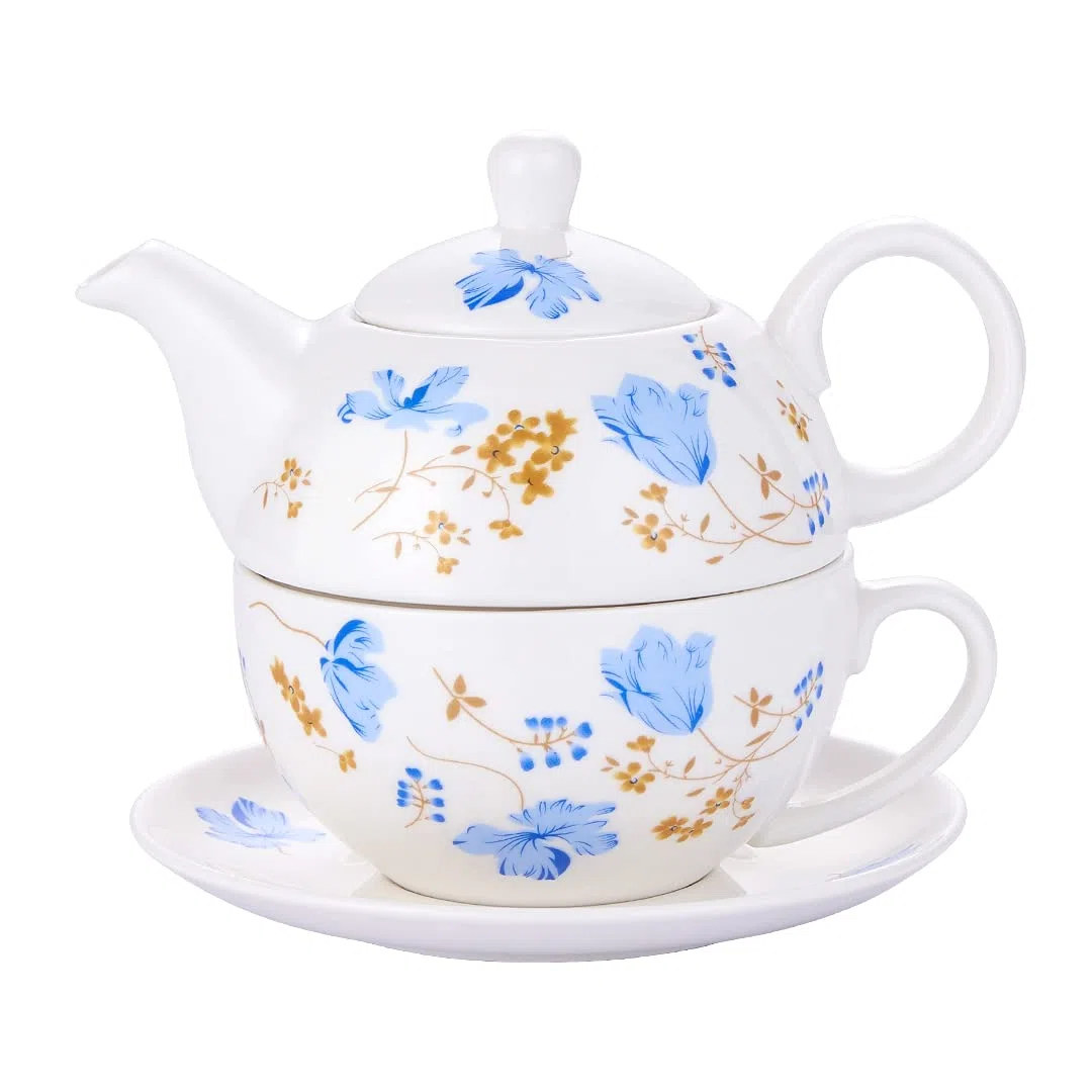 Teiera e tazza in porcellana, set da tè per uno, teiera floreale, regalo per donne, orchidee