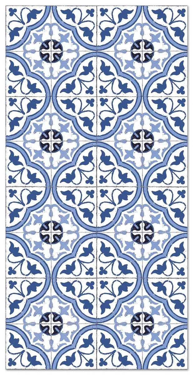 Panorama Tappeto Vinile - Modello Idraulico Fiore Blu 60x110 cm - Varie Dimensioni - Tappetino Lavabile per la Cucina - Passatoia PVC Antiscivolo