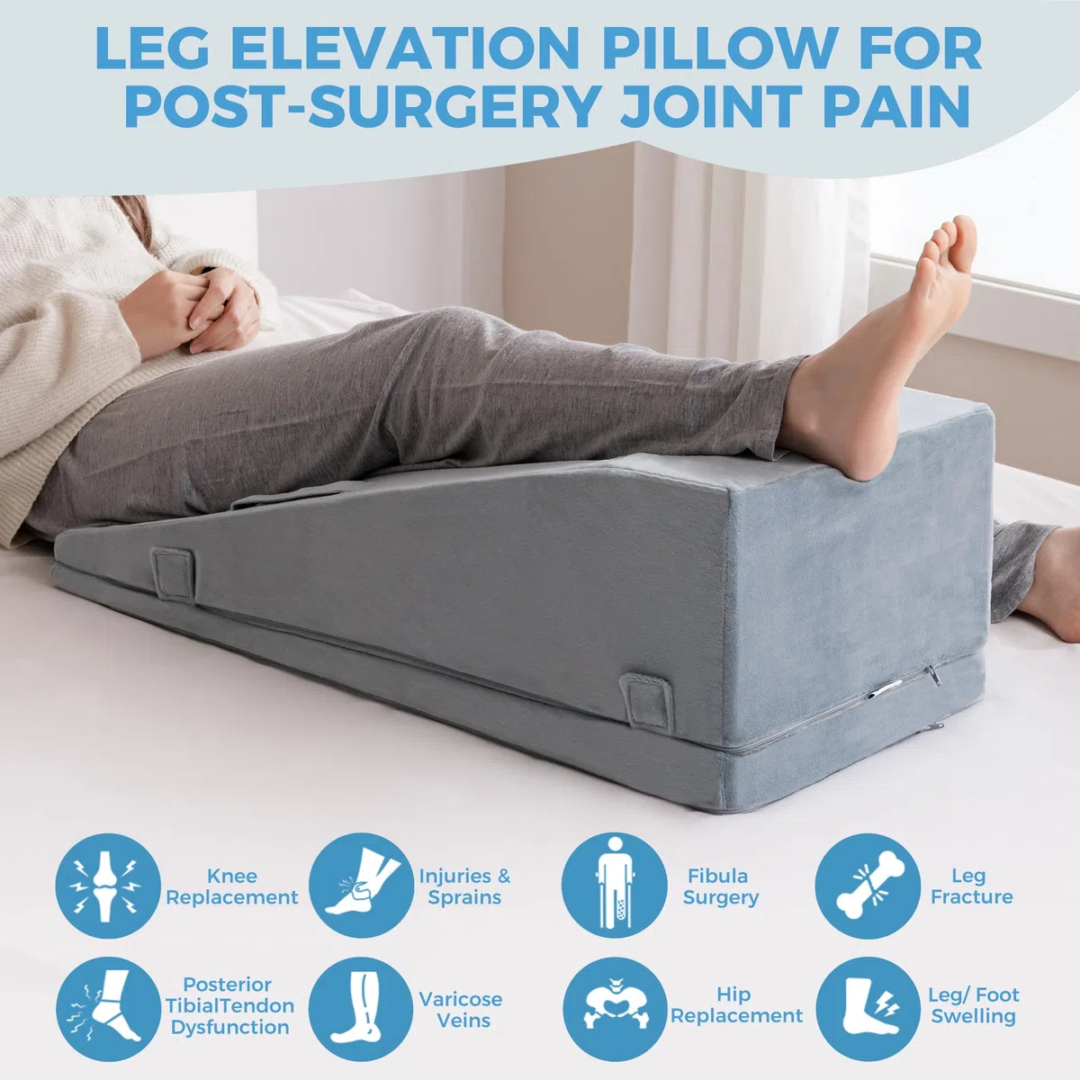 Cuscino per Elevazione Gambe, Cuscino a Cuneo Regolabile in Schiuma Premium, Allevia il Dolore Articolare Post-Operatorio, Curva Ergonomica per Favorire la Circolazione Sanguigna
