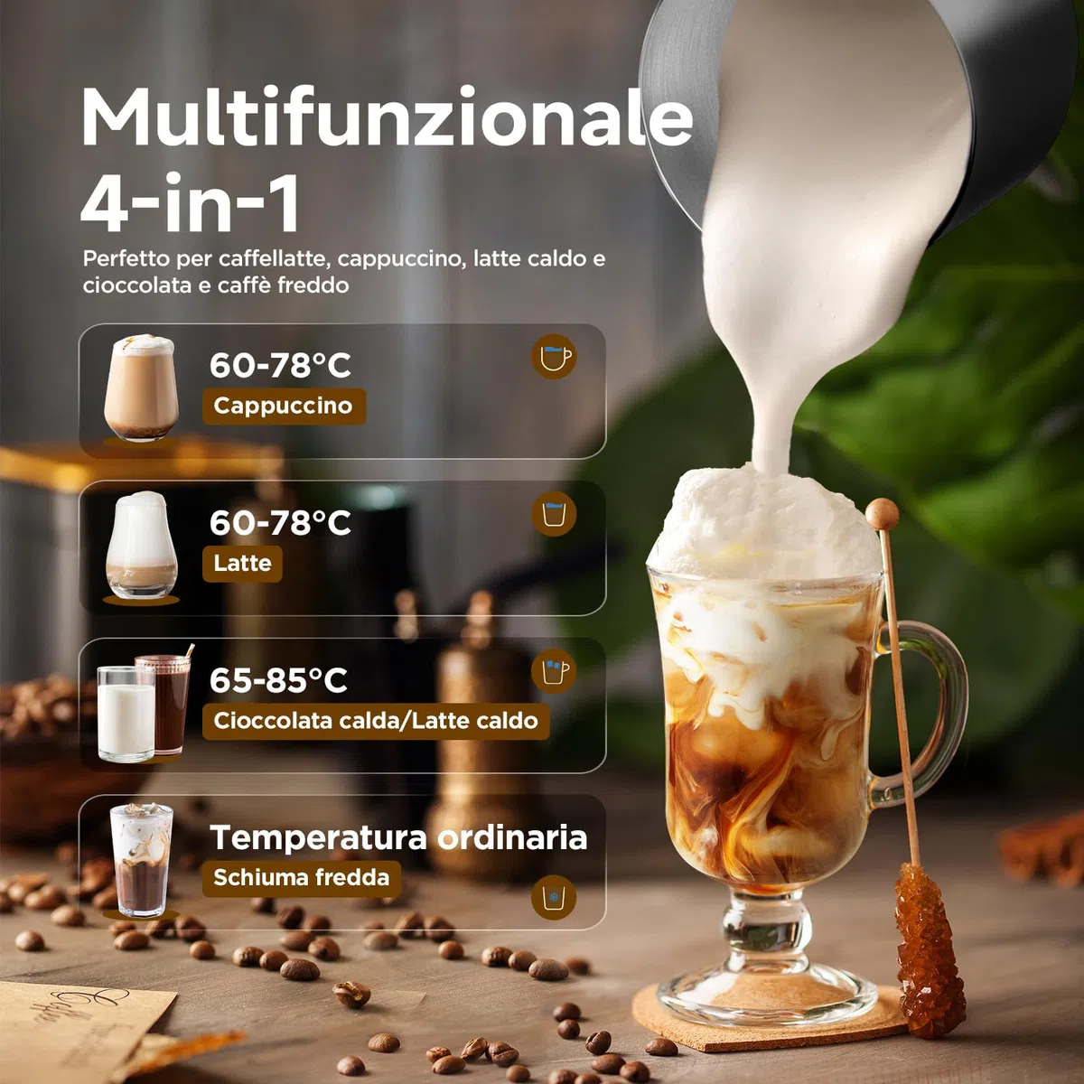 Elettrico 500ml per Cappuccino, Macchina per Schiuma Latte Calda e Fredda, Scaldalatte Automatico, Cioccolata Calda, Acciaio Inossidabile Sicuro per Lavastoviglie,acciaio inossidabile
