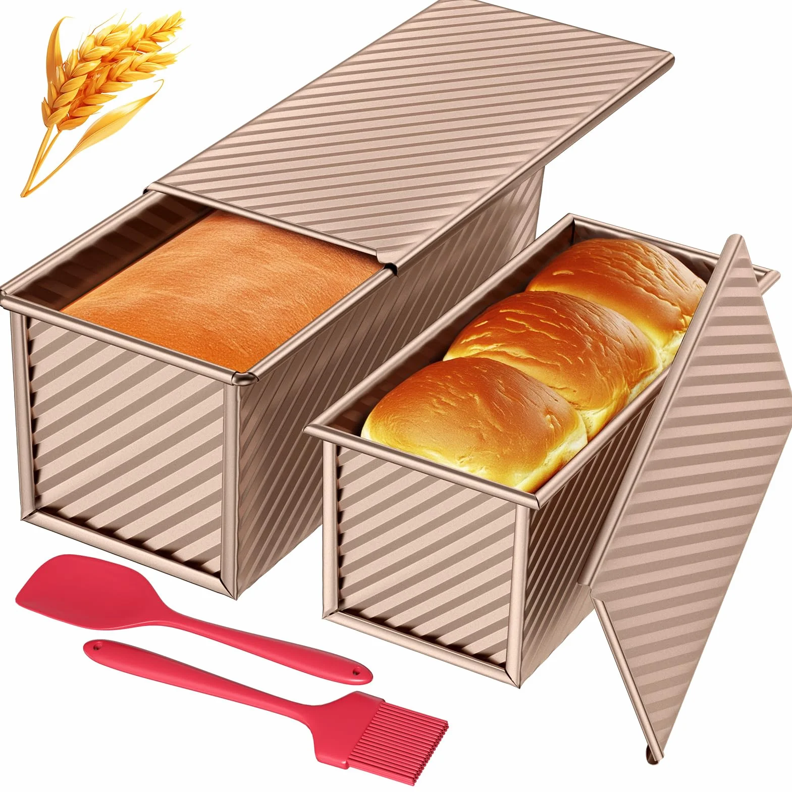 Set di Stampi per Pane e Toast, 4 Pezzi, Stampo Antiaderente per Pane e Toast con Coperchio, Stampo per Pane per Toast e Torte (Oro Rosa)