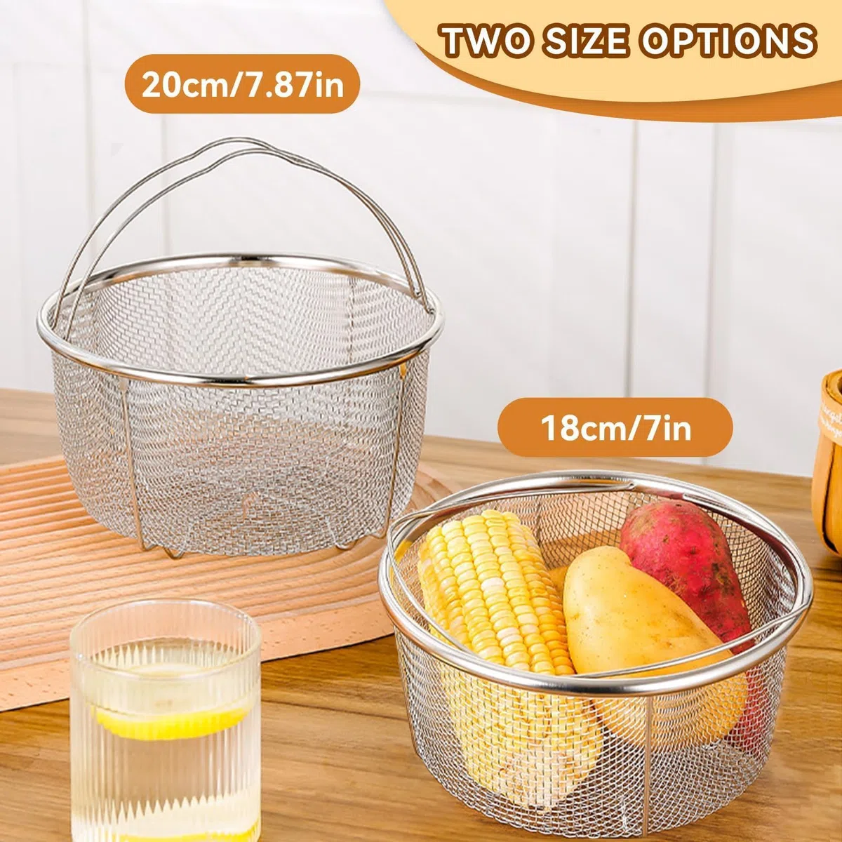 Cestello Cottura Vapore Inserto, Multifunzionale Inserto per Cottura a Vapore Acciaio Inox con Maniglia, Cestello per Cottura a Vapore in Rete, Cestello Pentola a Pressione per Verdure Pesce(20 cm)