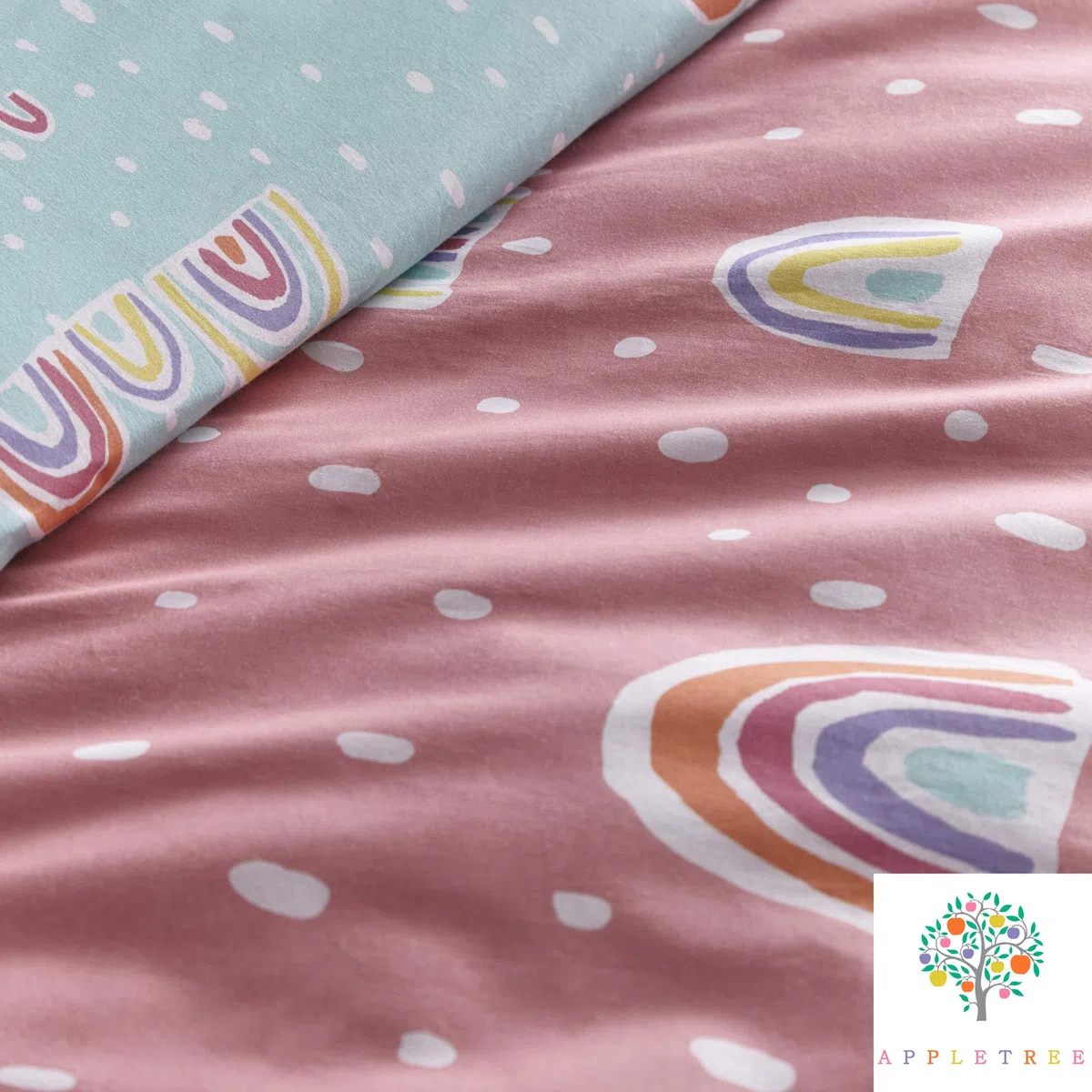 Appletree - Set Copripiumino con Pompon Arcobaleno, 100% Cotone, Rosa, Doppio