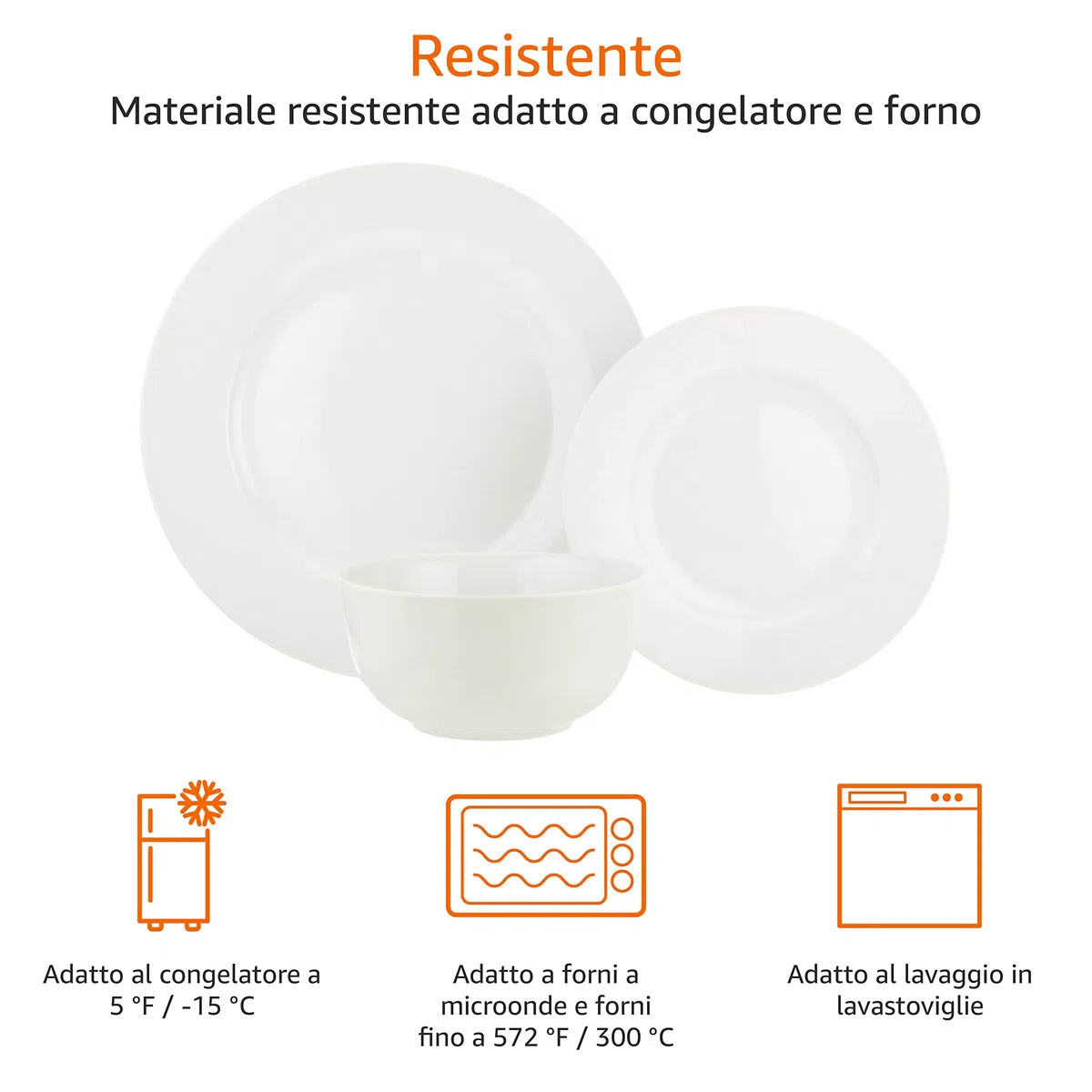 Amazon Basics Servizio di Piatti per 6 persone, 18 pezzi, Bianco