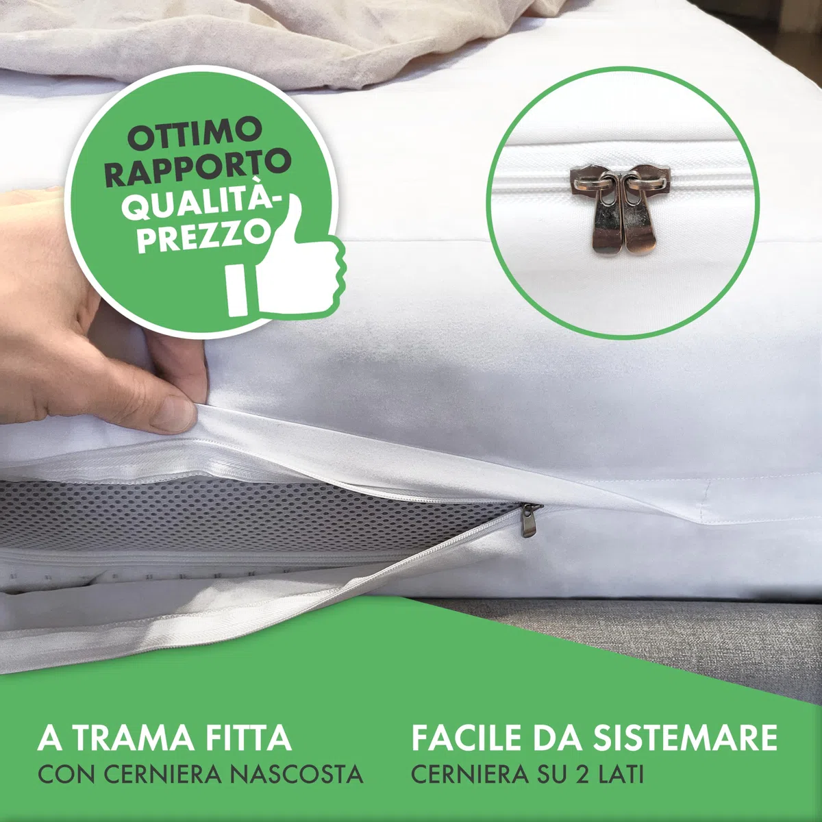 Welldora Coprimaterasso Antiacaro Premium – Copri Materasso Antiacaro Anallergico Testato - Rivestimento con Cerniera - Biancheria da Letto Anallergica (180x200x28cm)