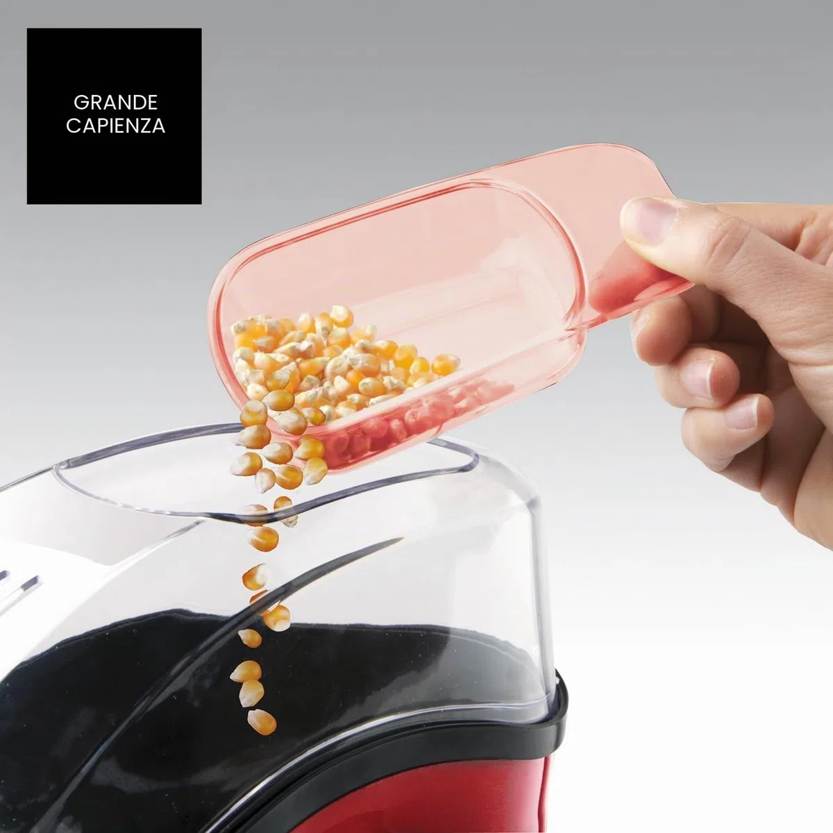 Taurus - macchina per popcorn + 1100 W | popcorn senza olio, aria calda | pronta in 3 minuti | coperchio dosatore trasparente | compatta e portatile | facile da pulire | rossa