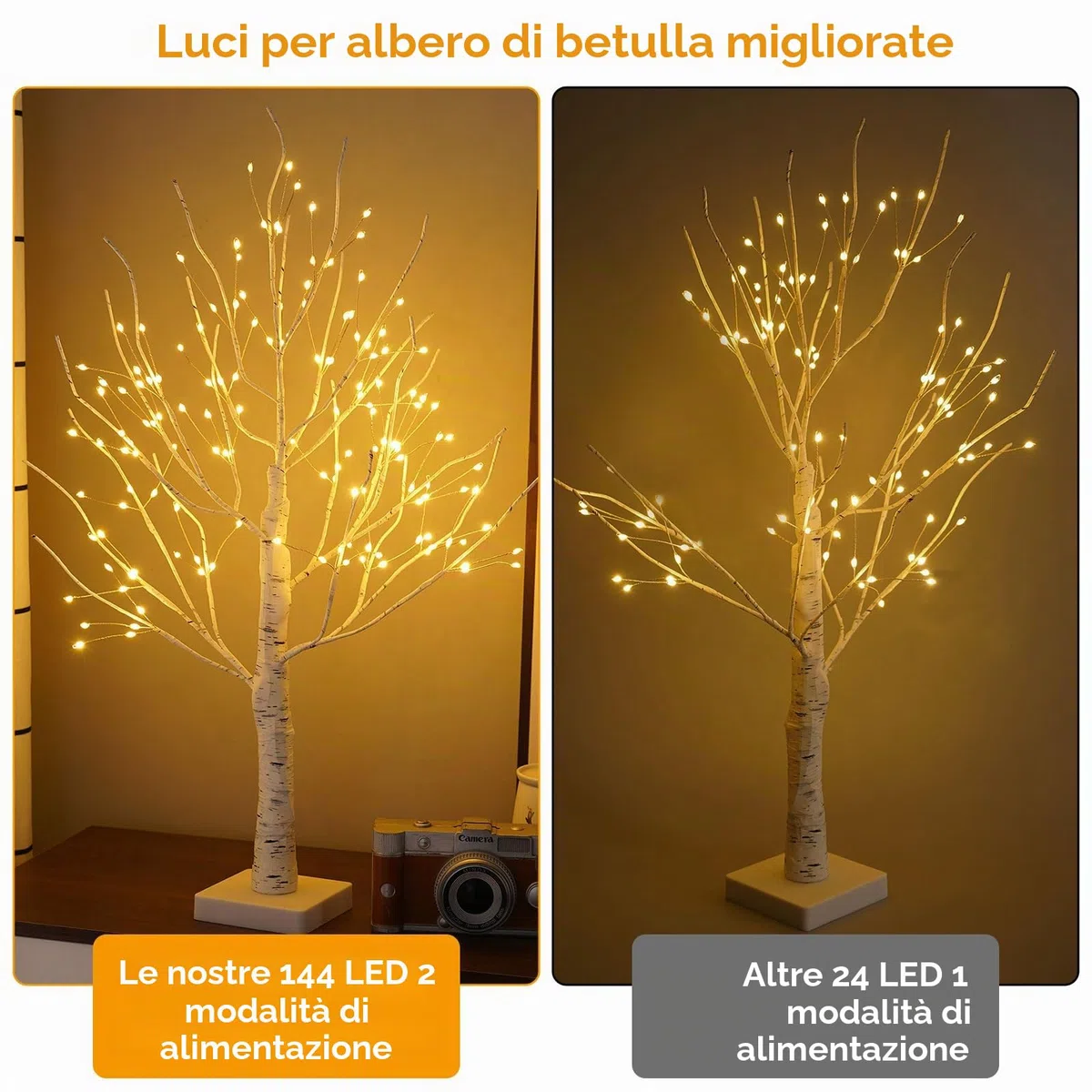 Albero Luminoso di Betulla Per Interni con 144 Luci A Led Bianco Caldo, Luci A Alberi Rami Pieghevoli Per Decorazione Natalizia, Matrimonio, Decorazione Interna, Feste, Compleanni