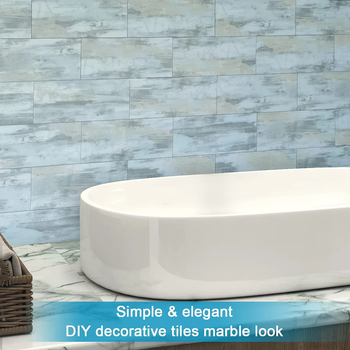BeNice Piastrelle adesive per cucina, piastrelle autoadesive per bagno, impermeabili, piastrelle in marmo (23 pezzi, blu)