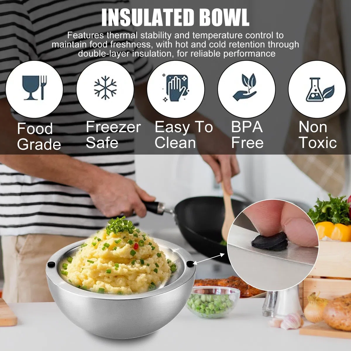 Chiller Bowl,Utensili isolanti in acciaio inox | Ciotola isolata per salse Guacamole Insalata Pesce Buffet Celebrazione Eventi