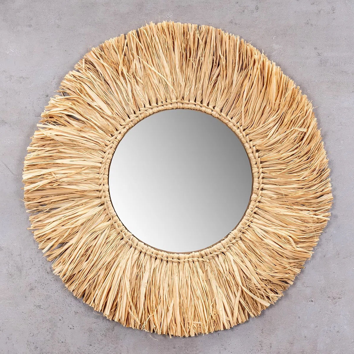 Levandeo Specchio da parete in fibra di salice Ø 50cm, rotondo, specchio per corridoio, decorazione murale in stile boho, decorazione in stile boho, decorazione naturale, bohochic
