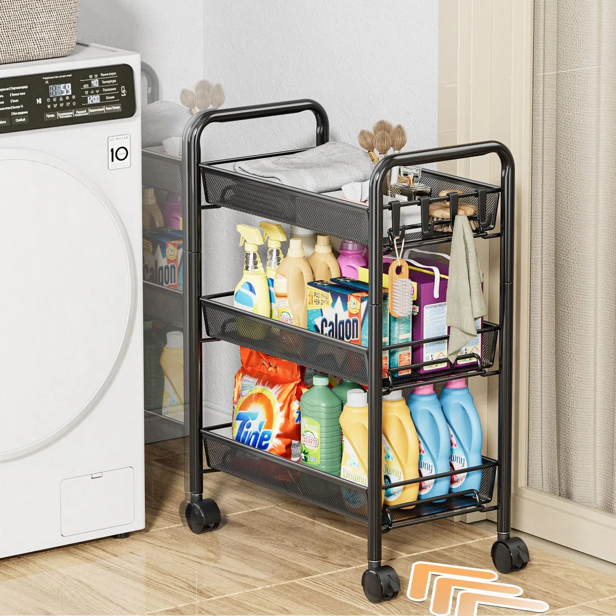 rge Cucina Storage Carts Rolling Cart Metallo Cucina Trolley su Ruote Cucina Trolley Utility Cart per Cucina Lavanderia Bagno Facile da Montare (Nero)