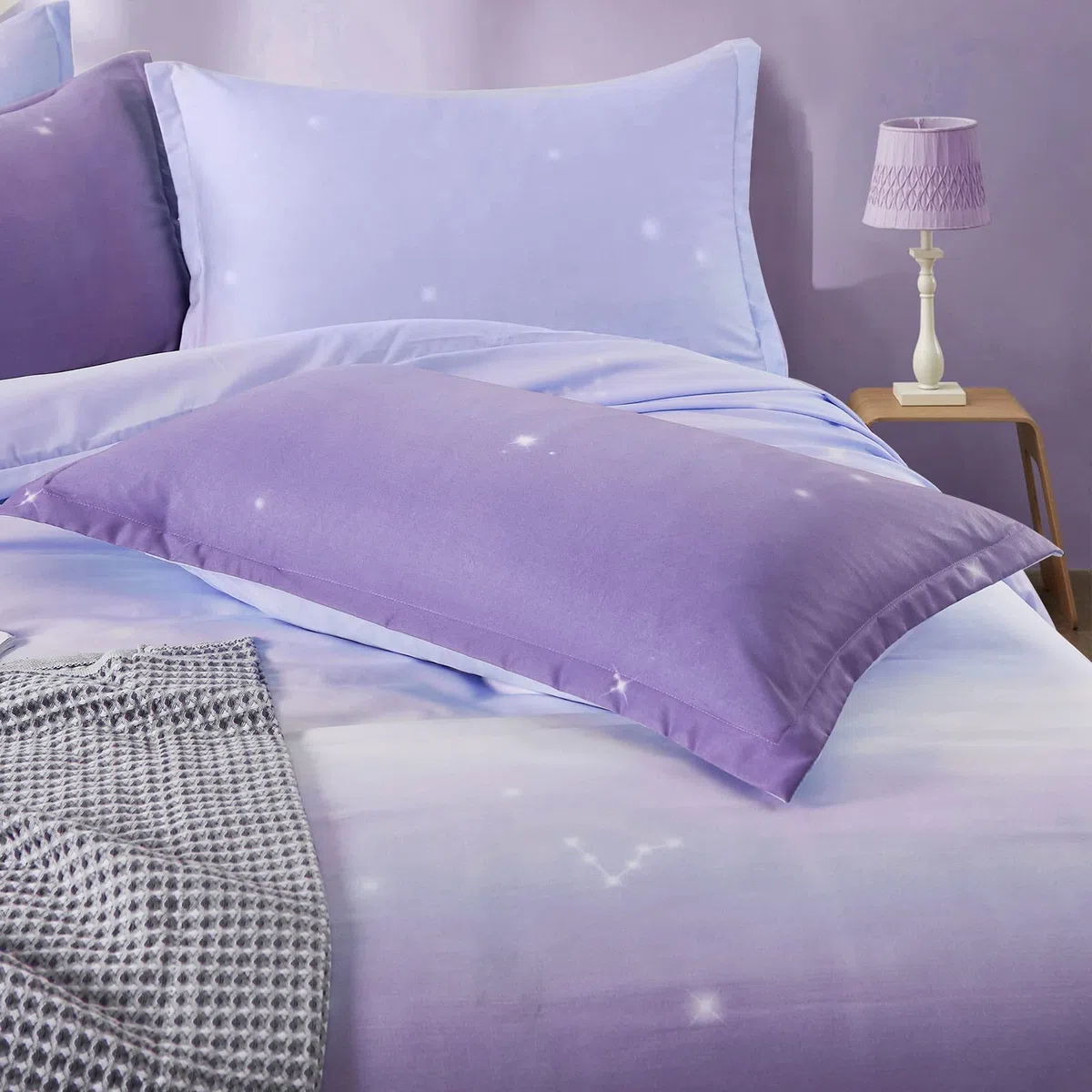 Set di biancheria da letto viola con copripiumino color lavanda e arcobaleno, con chiusura a cerniera, per bambini, ragazze, adolescenti e adulti (letto singolo, 135 x 200 cm)