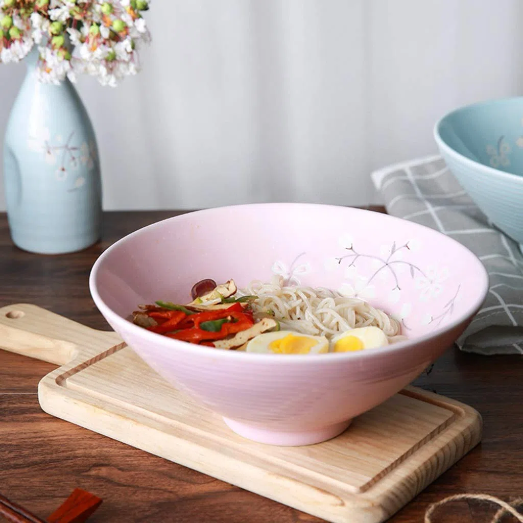 Ciotole per zuppa e riso, ciotola per pasta, ciotola giapponese per ramen, insalatiera creativa, ciotola per gelato, dessert, ciotola dipinta a mano, 20 x 20 x 8,5 cm, rosa