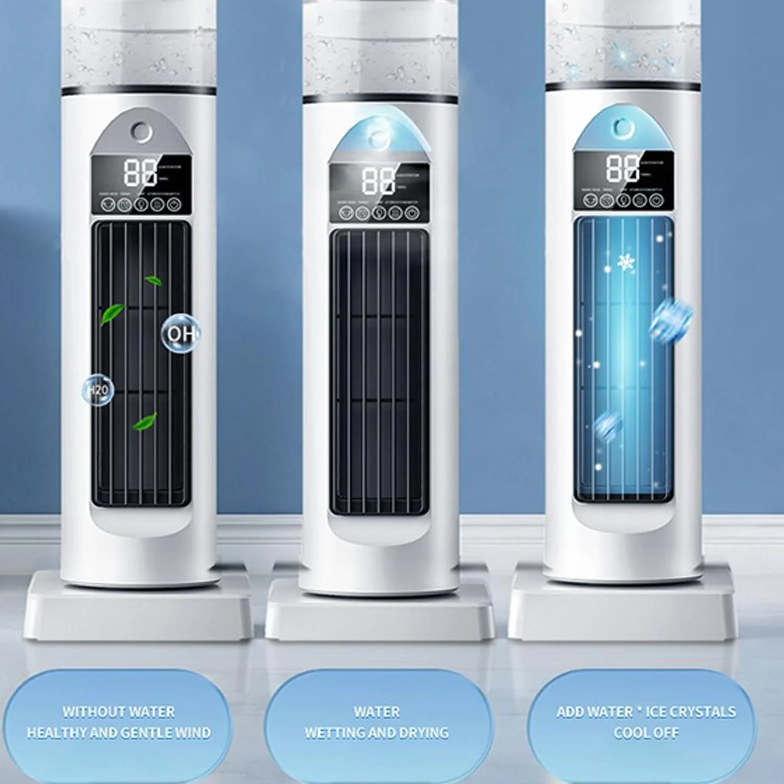 Ventilatore per aria condizionata, condizionatore d'aria personale, ventola AC – silenzioso, oscillante a 6 velocità, con telecomando e serbatoio 'acqua, timer 6 ore, per casa, ufficio,