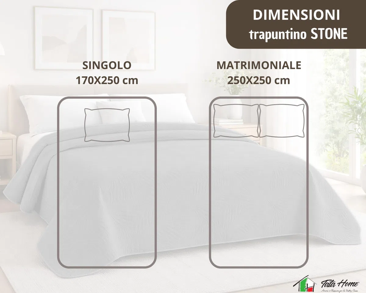 Tata Home Trapuntino Matrimoniale Autunnale Primaverile Copriletto Trapuntato Imbottito Mezza Stagione Morbido Misura 250x250 cm Mod. STONE Colore Ottanio