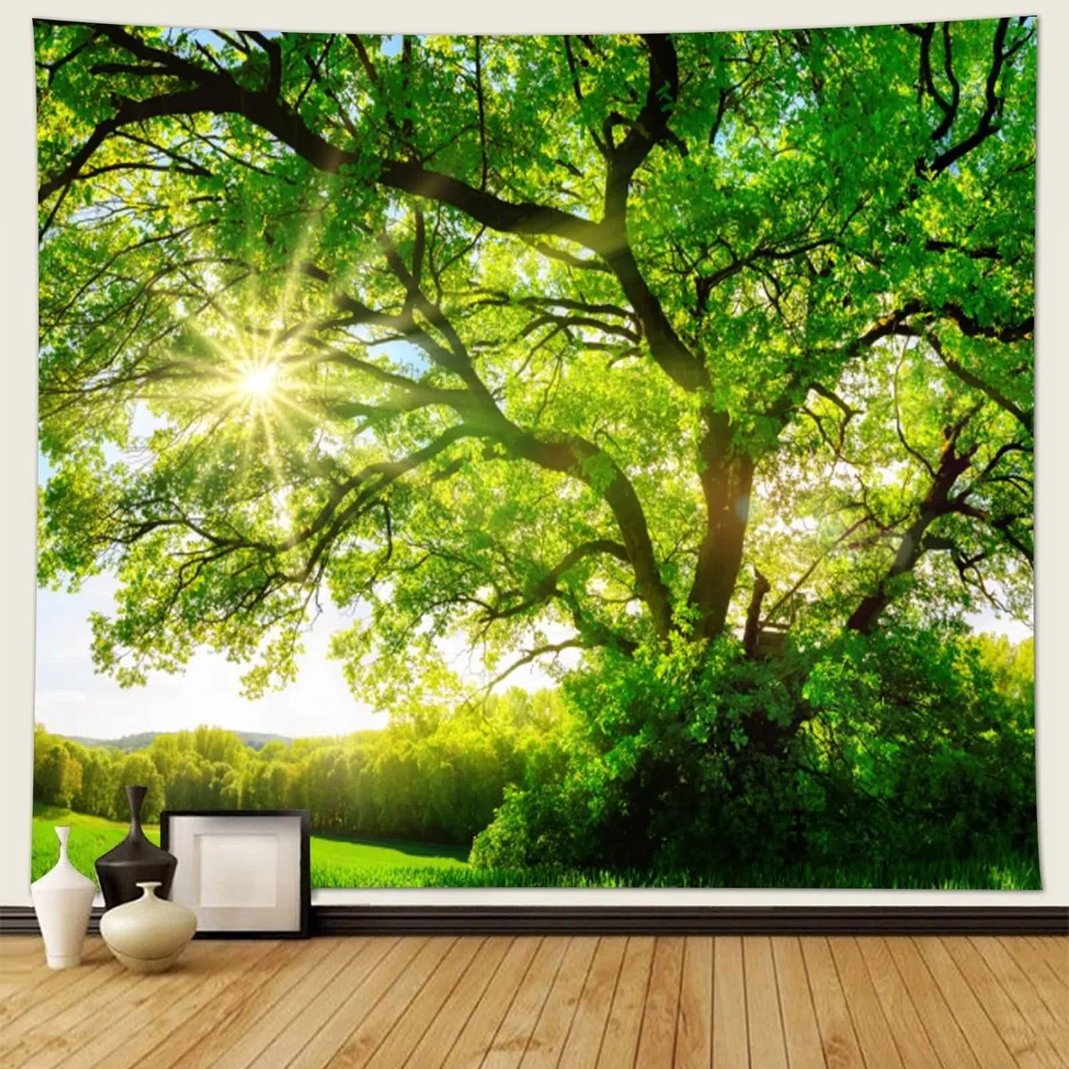 Musihy Arazzo da parete, 200 x 200 cm, per soggiorno, casa, camera, decorazione da parete, verde