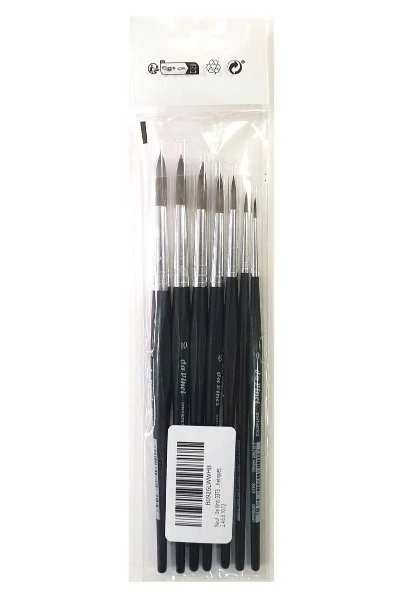 Da Vinci Serie 373 (3373) Set di 7 pennelli rotondi sintetici grigi 0,2,4,6,8,10,12 per pittura a olio, acrilico, guazzo e acquerello