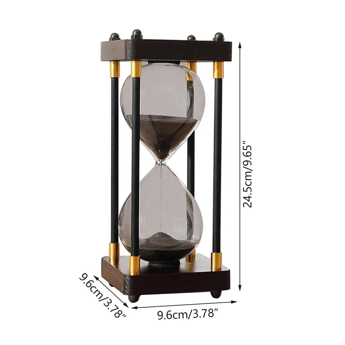 Clessidra Grande 60 Minuti in Legno Arcobaleno - Vetro Decorazione Regalo per Casa, Scrivania, Ufficio, Matrimonio (Nero)