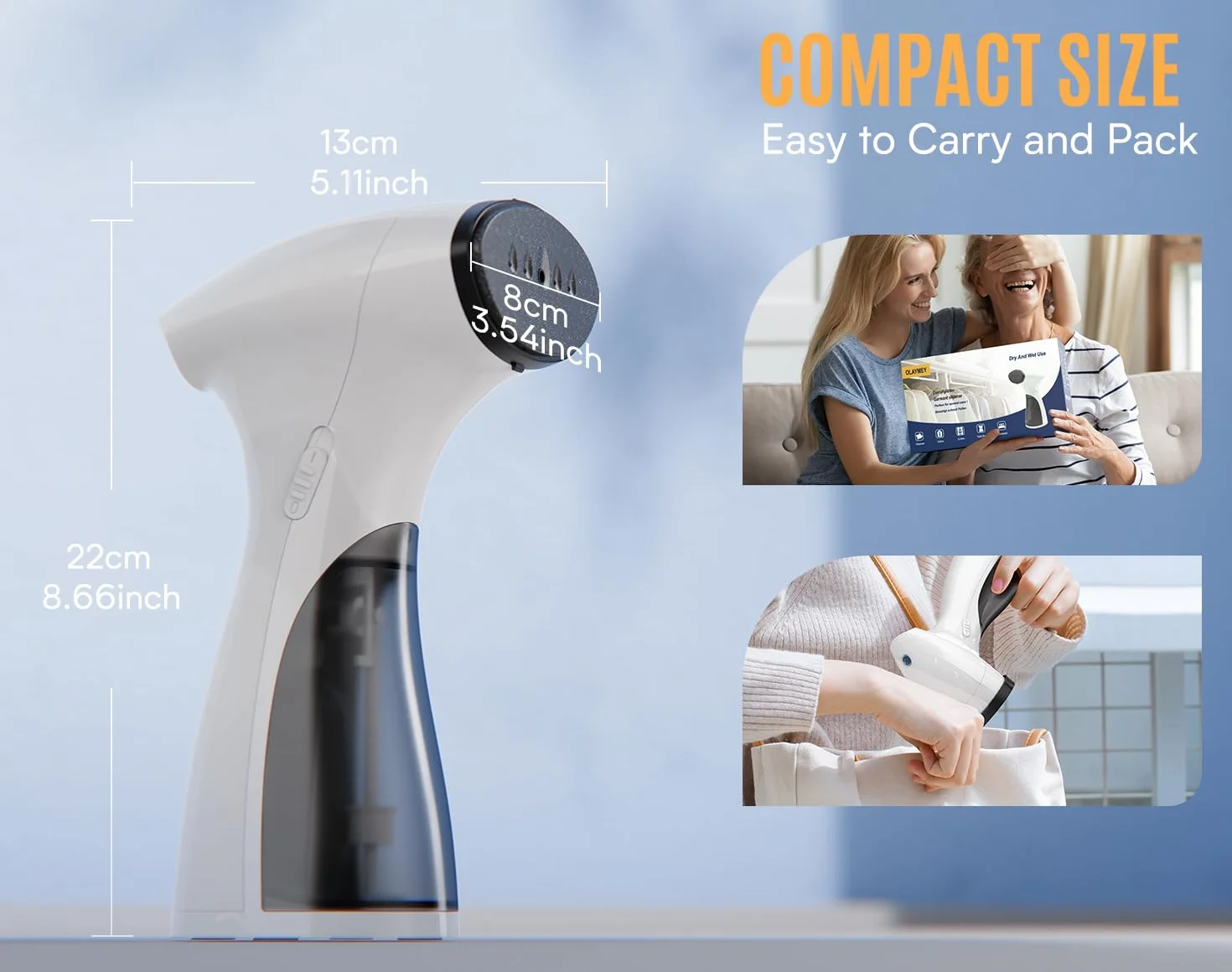 Ferro da Stiro Verticale 1600W, Stiratrice Verticale a Vapore Costante 25 g/min, Stiro Verticale da portatile da Viaggio Riscaldamento Rapido 30S da 2 in 1 Steamer per Stira Camicie, Bianco